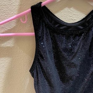 MotionWear Petite Adult Black Leotard with Blue and Pink Sparkles